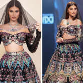 Tara Sutaria brings demure touch to Lakme Fashion Week in Aisha Rao’s festive embellished lehenga, off-shoulder choli and a veil