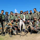 Vijay Deverakonda holds a rifle as he visits Uri to meet the soldiers, see photos