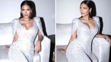 Esha Gupta is shining bright like a diamond in Jenny Packhman’s platinum grey sequinned gow