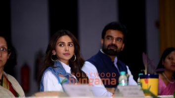 Photos: Rakul Preet Singh and IAS-turned-actor Abhishek Singh snapped at Daulat Ram College, Delhi University