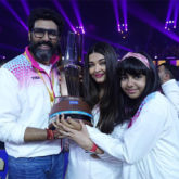 Abhishek Bachchan pulls Aishwarya Rai Bachchan into a tight hug after he bags the trophy for Pro Kabaddi League