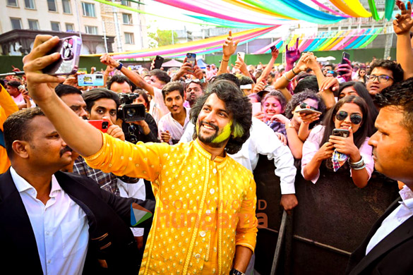 Photos: Nani snapped promoting Dasara at a Holi event in Mumbai