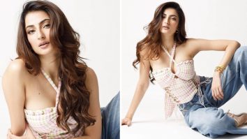 Palak Tiwari nails cool summer chic look in gingham halter neck top and blue denims for Kisi Ka Bhai Kisi Ki Jaan promotions