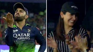 Virat Kohli blows a kiss to Anushka Sharma in the stands during RCB vs Rajasthan Royals’ IPL match in Bengaluru