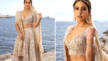 Sara Ali Khan is a regal vision in beige embellished lehenga by Abu Jani-Sandeep Khosla at her Cannes 2023 debut