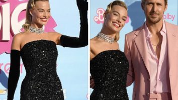 Barbie: Margot Robbie channels 1960′s Solo in the Spotlight doll in Schiaparelli for the LA premiere; Ryan Gosling stuns in crisp peach suit with custom Barbie necklace