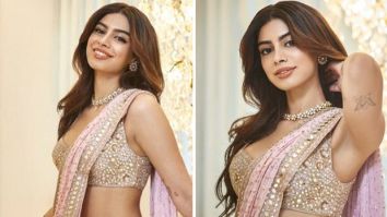 Khushi Kapoor in a mirror embellished pink saree by Arpita Mehta is giving princess vibes