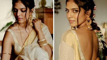 Malavika Mohanan weaves a picture of pure elegance on the occasion of Onam in an ivory and gold saree