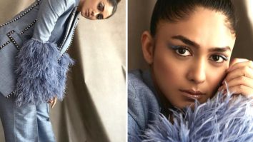 Mrunal Thakur suits up in a blue pantsuit by Falguni & Shane Peacock that is loaded with drama and glitz