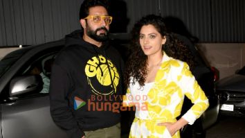 Photos: Abhishek Bachchan and Saiyami Kher snapped promoting Ghoomer at PVR, Juhu