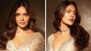 Esha Gupta shows you how to shine like a star in a silver blingy saree by Falguni & Shane peacock