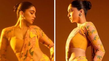 Sharvari Wagh looks stunning in a vibrant yellow floral saree, exuding flawless elegance