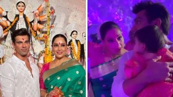 Bipasha Basu along with Karan Singh Grover and daughter Devi attend Durga Puja; watch video