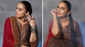 Huma Qureshi looks like a complete festive delight in her maroon Anarkali at Ramesh Taurani’s Diwali bash