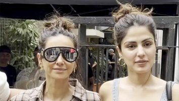 Rhea Chakraborty rocks the denim look as she chit chats with Shibani Dandekar