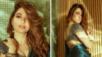 Tamannaah Bhatia dials up festive glam in teal blue saree by Tarun Tahiliani