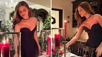 Tara Sutaria elevated her Christmas gathering into a fashion spectacle with a stunning appearance in a chic black strapless dress