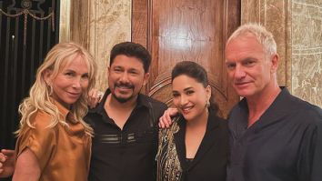 Madhuri Dixit and Shriram Nene strike a pose with Sting after his Lollapalooza India 2024 performance in Mumbai, see pics