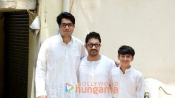 Photos: Aamir Khan with sons Junaid and Azad snapped outside their residence Marina on the occasion of Eid.