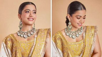 Rashmika Mandanna stuns in Rs. 1.25 lakh yellow pure silk lehenga with kirandori work with organza duppata for Anant Ambani – Radhika Merchant’s wedding