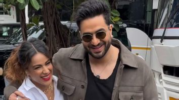 Aly Goni poses with Nia Sharma at Laughter Chefs set