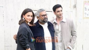 Photos: Alia Bhatt, Vedang Raina and Vasan Bala snapped promoting Jigra at Mehboob studios